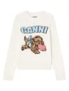 Ganni Crafted Wool Blend Puppy Love Crewneck Sweater In Neutral
