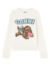 Ganni Crafted Wool Blend Puppy Love Crewneck Sweater In Neutral