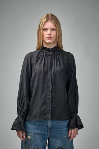 Ganni Fluid Cupro Tie Shirt In Black
