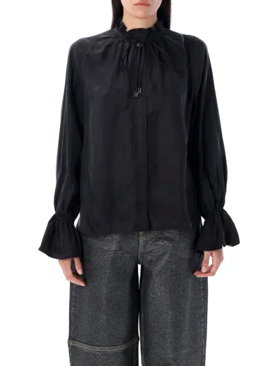Ganni Fluid Cupro Tie Shirt In Black
