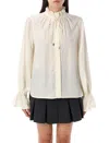 Ganni Shirt With Bow In Neutral