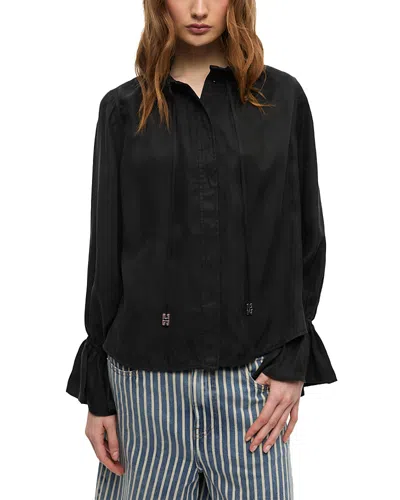 Ganni Fluid Tie Shirt In Black