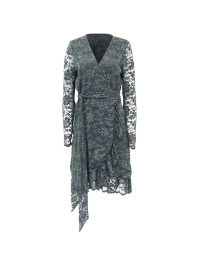 Pre-owned Ganni Flynn Lace Wrap Dress In Green