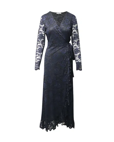 Ganni Flynn Ruffle Lace Wrap Dress In Navy Blue Polyamide