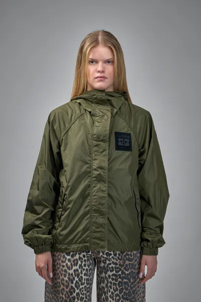 Ganni Flyweight Nylon Jacket In Green
