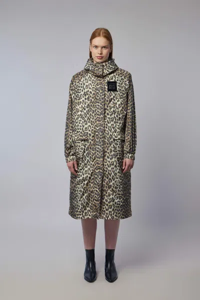 Ganni Flyweight Nylon Leo Long Parka Print In Animal Print