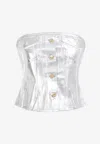 Ganni Women Organic Cotton Denim Corset In Metallic