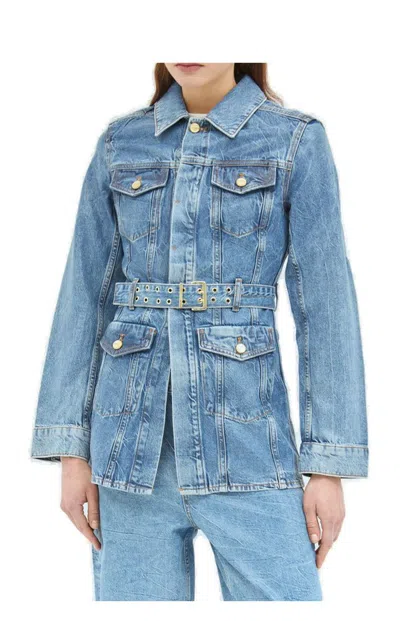 Ganni Foil Denim Jacket In Blue