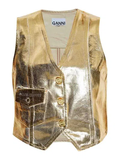 Ganni Gold Vest With Branded Buttons