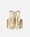 Ganni Gold Vest With Branded Buttons In Laminated Denim Woman In Gold