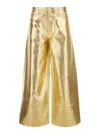 Ganni Gold Five Pockets Wide Jeans In Laminated Fabric Woman In Metallic