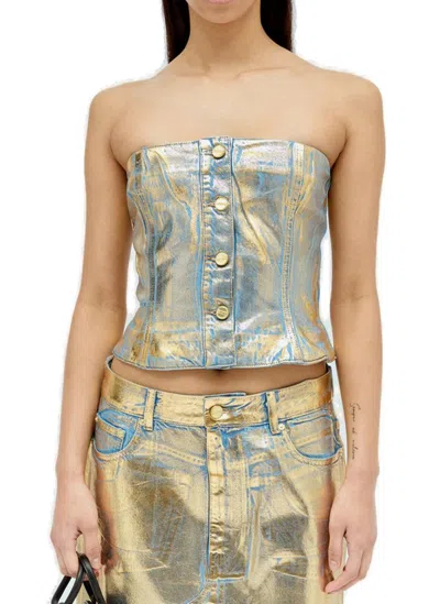 GANNI GANNI FOIL FINISHED CROPPED STRAPLESS TOP 