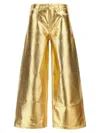 Ganni Gold Five Pockets Wide Jeans In Laminated Fabric Woman