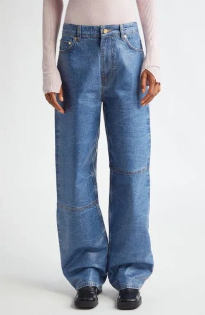 Ganni Foil Metallic Jeans In Mid Blue Stone