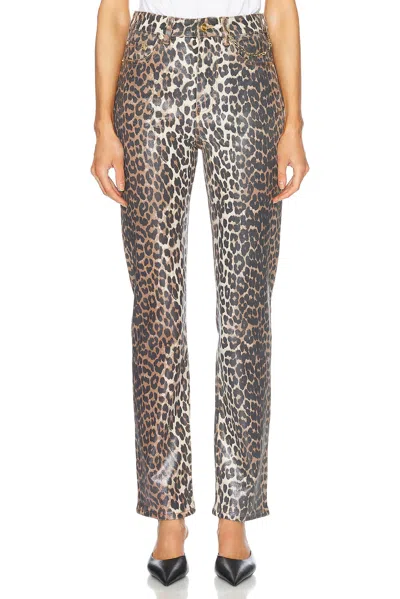 Ganni Foil Print Carri Chain Pant In Leopard