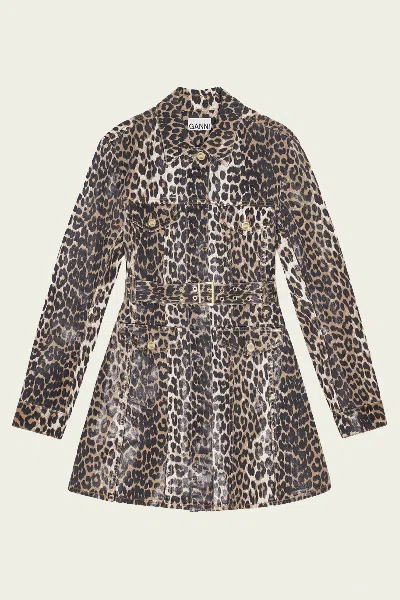 GANNI FOIL PRINT DENIM DRESS IN LEOPARD