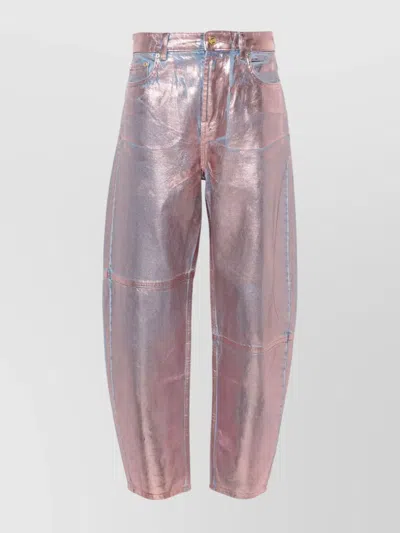 Ganni Foil Star High-waisted Jeans In Pink