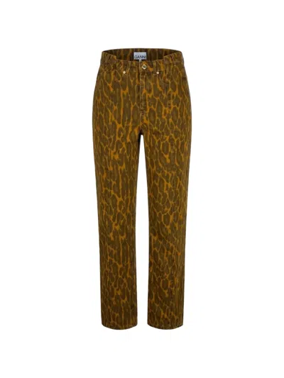 Ganni Fold Jeans In Leopard Denim In Brown