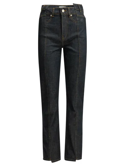Ganni Denim High-rise Pleated Straight-leg Jeans In Gray