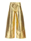Ganni Gold Five Pockets Wide Jeans In Laminated Fabric Woman In Gold