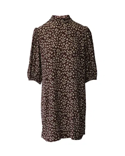 Ganni Foliage-print Mini Shirt Dress In Brown Print Viscose In Black