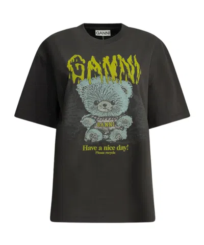 Ganni Forest Teddy Graphic Relaxed Unisex T-shirt In Gray