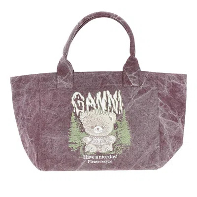 Ganni 'forest Teddy' Large Tote Bag In Purple