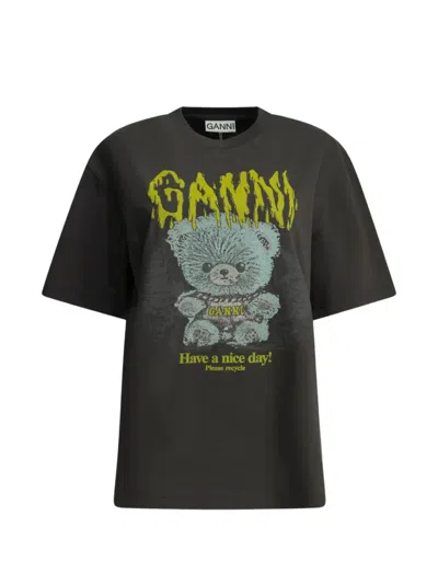Ganni Forest Teddy Graphic Relaxed Unisex T-shirt In Gray