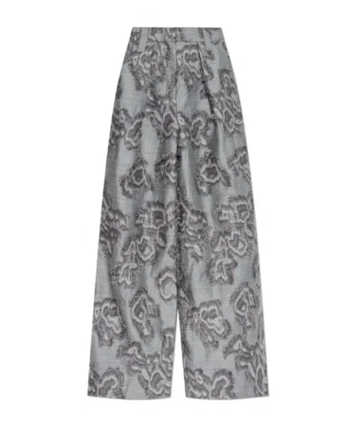 Ganni Frayed Floral Palazzo Pants In Gray