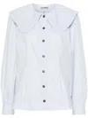 Ganni Organic Cotton Poplin Ruffle Peter Pan Collar Button-up Shirt