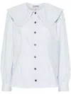 Ganni Organic Cotton Poplin Ruffle Peter Pan Collar Button-up Shirt In White
