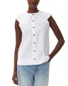 Ganni Peter Pan Collar Sleeveless Blouse In Bright White