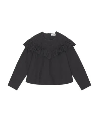 Ganni Frilly Blouse In Black