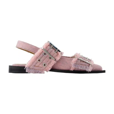 Ganni Fringed Buckle Flat In Pink
