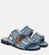 Ganni Lace Double-strap Mules Eyelet Detailing In Faded Denim