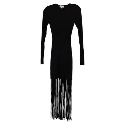 Ganni Fringed Dress In Black Wool