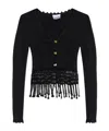 Ganni Black Shiny Viscose Crochet Cardigan In Black