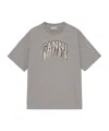 Ganni Oversize Fringe Accent Organic Cotton Graphic T-shirt In Gray