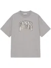 Ganni Oversize Fringe Accent Organic Cotton Graphic T-shirt In Grau