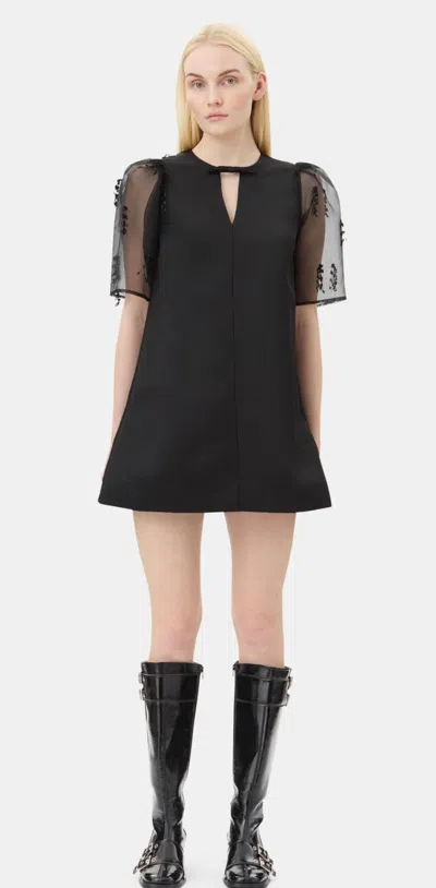 Ganni Fringed Organza Mini Dress In Black