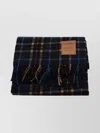 Ganni Fringed Plaid Pattern Scarf Accessory In Black