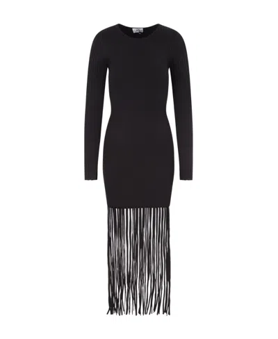 Ganni Black Melange Knit Fringe Mini Dress
