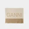 Ganni Fringed Scarf -  - Wool - Beige In Beige