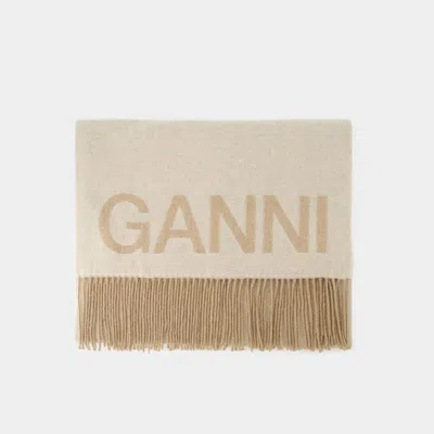 GANNI FRINGED SCARF - GANNI - WOOL - BEIGE