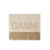 Ganni Fringed Scarf -  - Wool - Beige In Neutrals