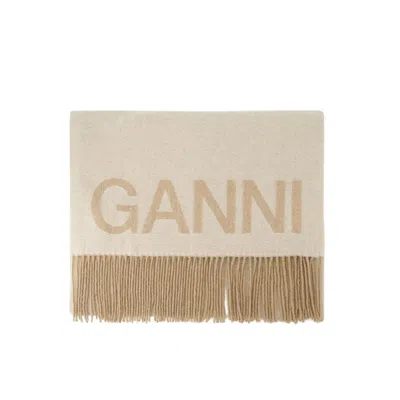 Ganni Fringed Scarf -  - Wool - Beige