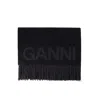 Ganni Black Recycled Wool Scarf Women In Black