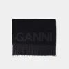Ganni Black Recycled Wool Scarf Women In Black
