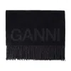 Ganni Black Recycled Wool Scarf Women In Black