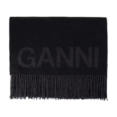 Ganni Fringed Scarf In Black